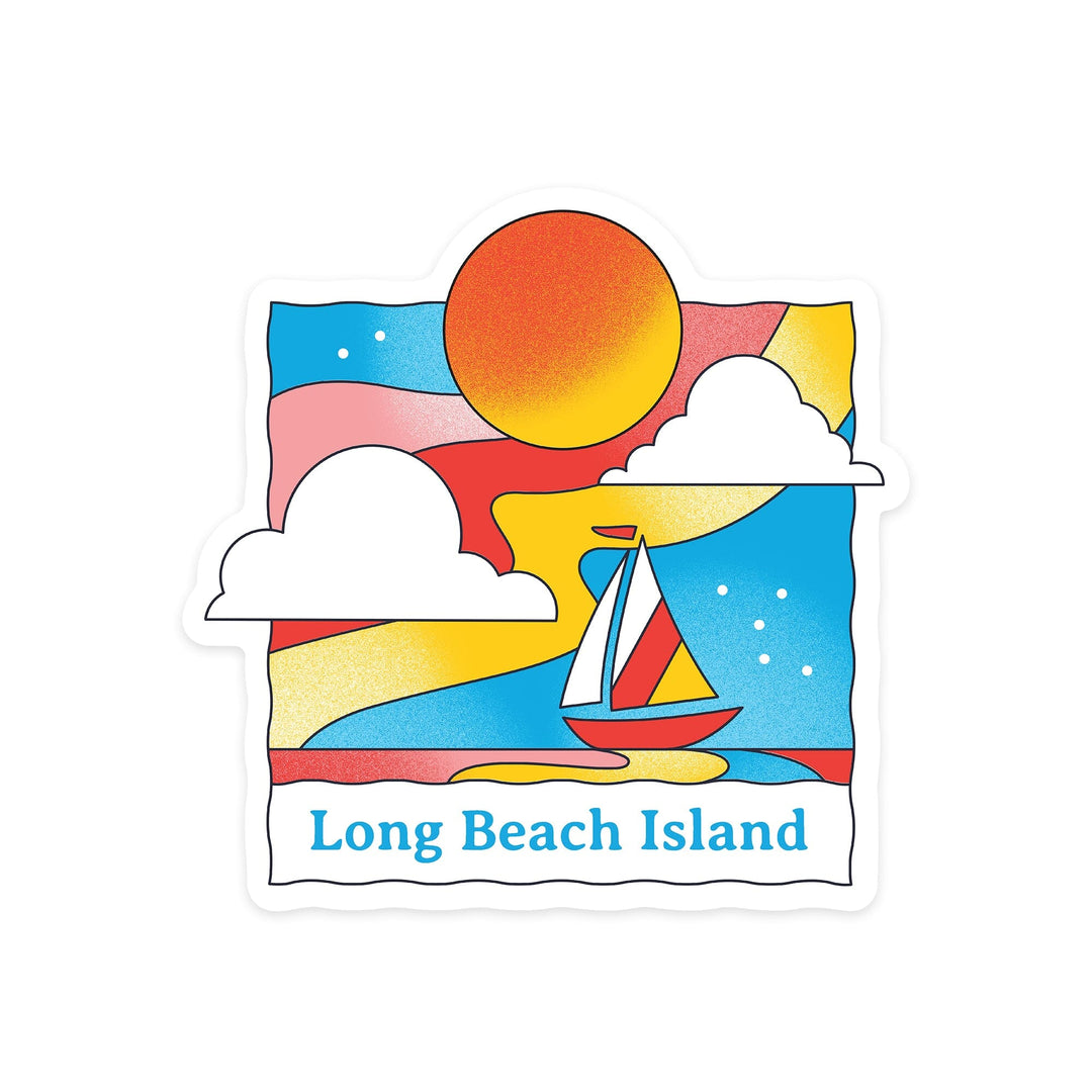 Long Beach Island, New Jersey, 70s Sunshine Collection, Sailboat, Contour, Vinyl Sticker - Lantern Press