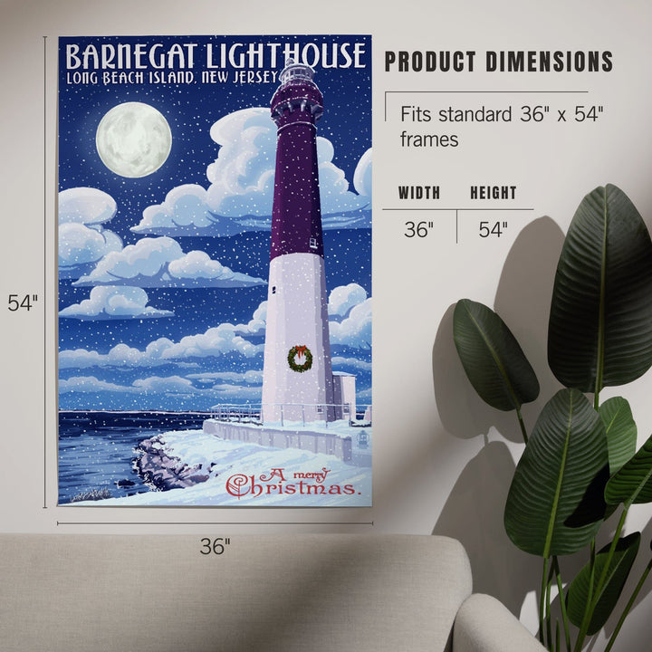 Long Beach Island, New Jersey, Barnegat Lighthouse Christmas Scene, Art & Giclee Prints Art Lantern Press 