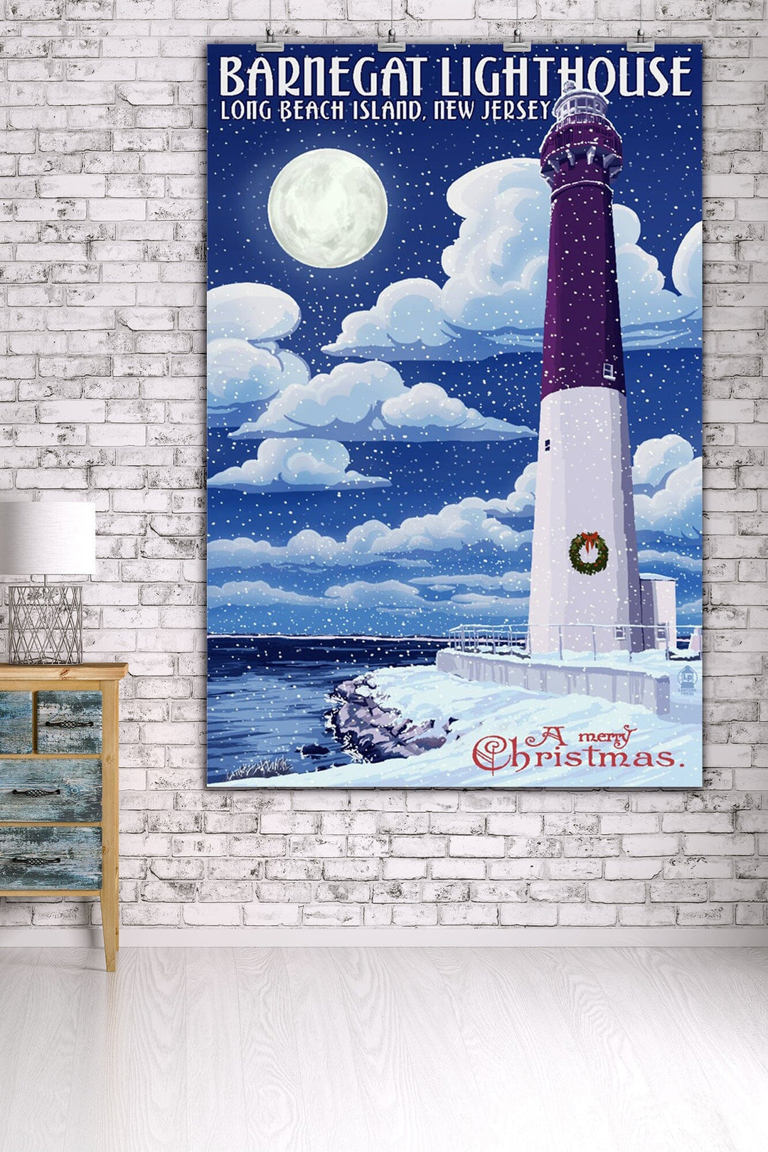 Long Beach Island, New Jersey, Barnegat Lighthouse Christmas Scene, Art & Giclee Prints Art Lantern Press 36 x 54 Giclee Print 