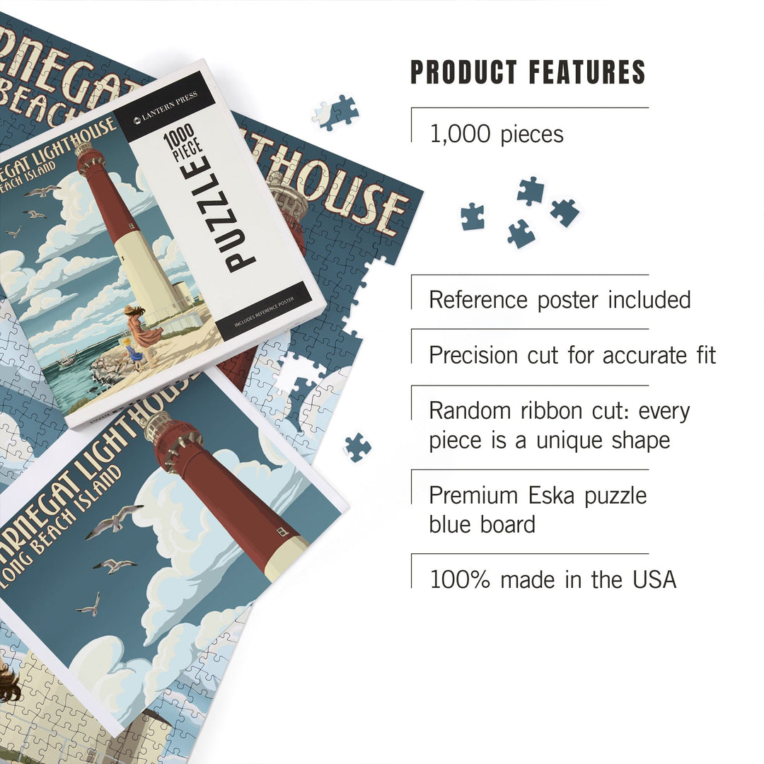 Long Beach Island, New Jersey, Barnegat Lighthouse, Jigsaw Puzzle Puzzle Lantern Press 