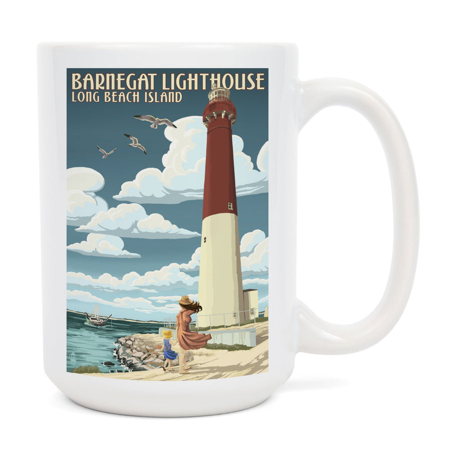 Long Beach Island, New Jersey, Barnegat Lighthouse, Lantern Press Artwork, Ceramic Mug Mugs Lantern Press 