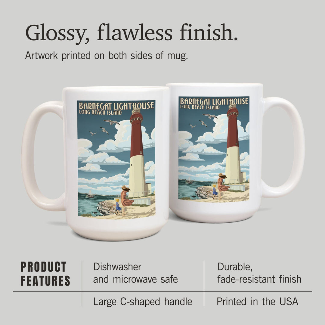 Long Beach Island, New Jersey, Barnegat Lighthouse, Lantern Press Artwork, Ceramic Mug - Lantern Press