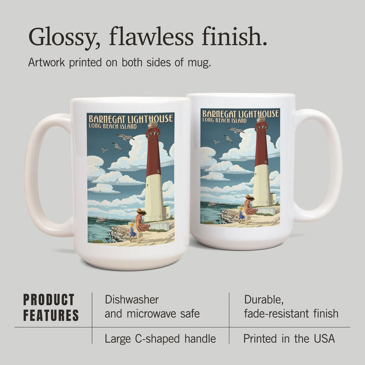 Long Beach Island, New Jersey, Barnegat Lighthouse, Lantern Press Artwork, Ceramic Mug - Lantern Press