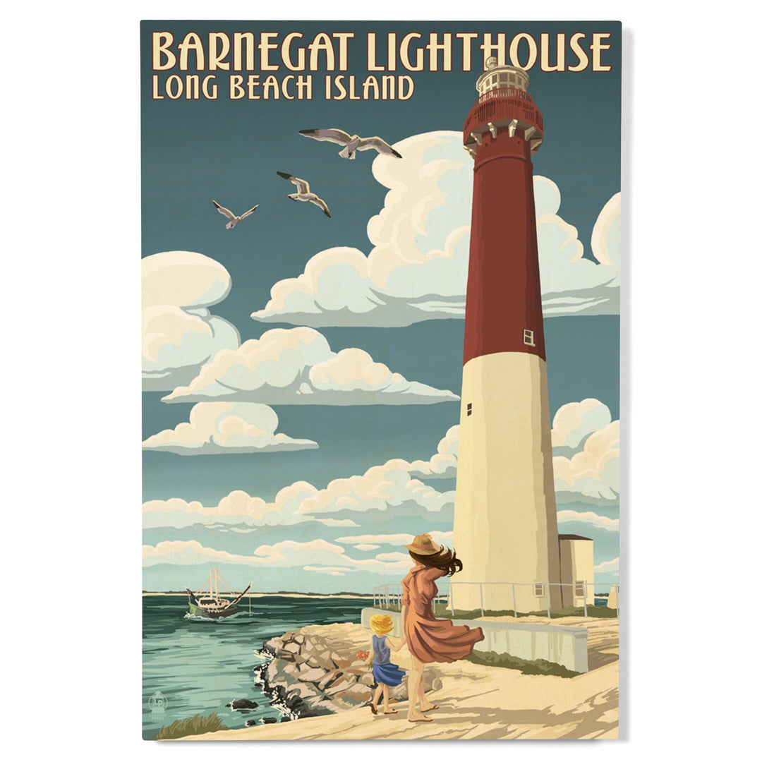 Long Beach Island, New Jersey, Barnegat Lighthouse, Lantern Press Artwork, Wood Signs and Postcards - Lantern Press