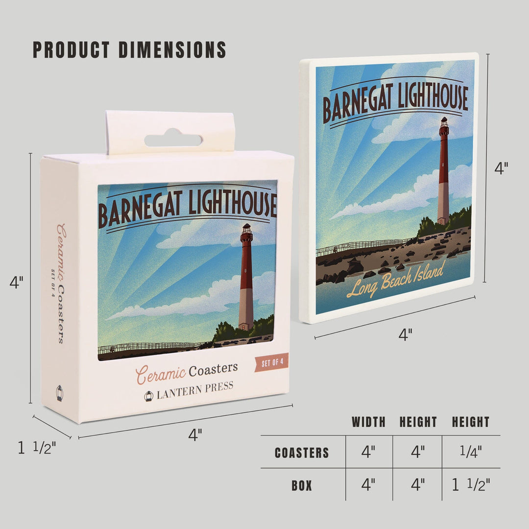 Long Beach Island, New Jersey, Barnegat Lighthouse, Lithograph, Lantern Press Artwork, Coaster Set - Lantern Press