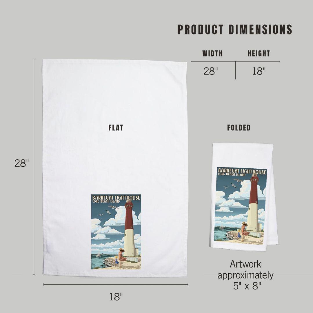 Long Beach Island, New Jersey, Barnegat Lighthouse, Organic Cotton Kitchen Tea Towels Kitchen Lantern Press 