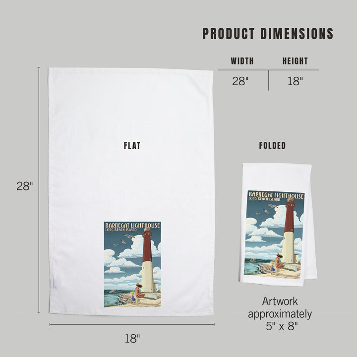 Long Beach Island, New Jersey, Barnegat Lighthouse, Organic Cotton Kitchen Tea Towels Kitchen Lantern Press 