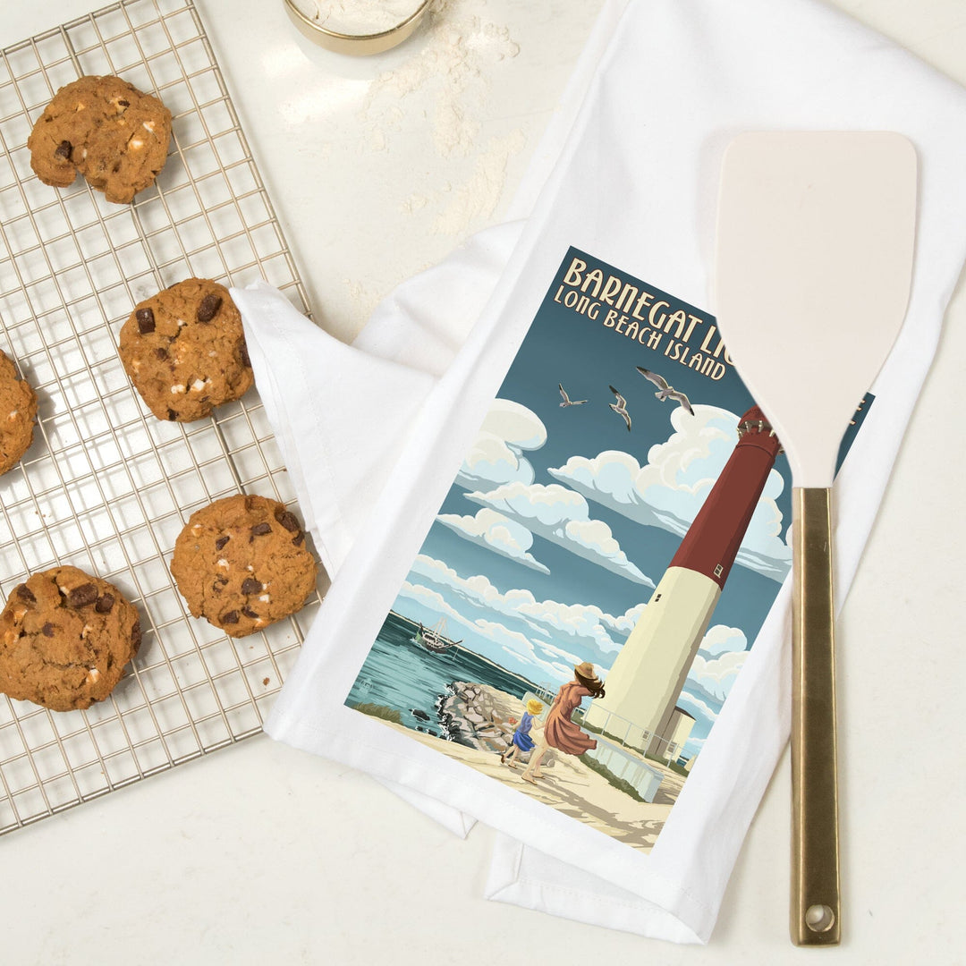 Long Beach Island, New Jersey, Barnegat Lighthouse, Organic Cotton Kitchen Tea Towels Kitchen Lantern Press 