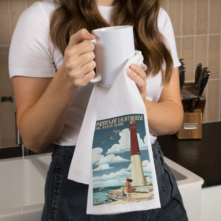 Long Beach Island, New Jersey, Barnegat Lighthouse, Organic Cotton Kitchen Tea Towels Kitchen Lantern Press 