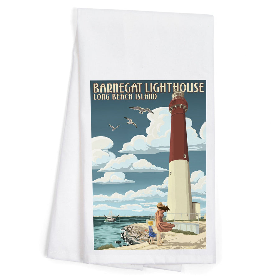 Long Beach Island, New Jersey, Barnegat Lighthouse, Organic Cotton Kitchen Tea Towels Kitchen Lantern Press 