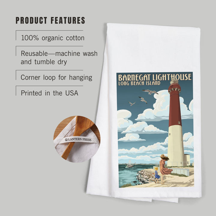 Long Beach Island, New Jersey, Barnegat Lighthouse, Organic Cotton Kitchen Tea Towels Kitchen Lantern Press 