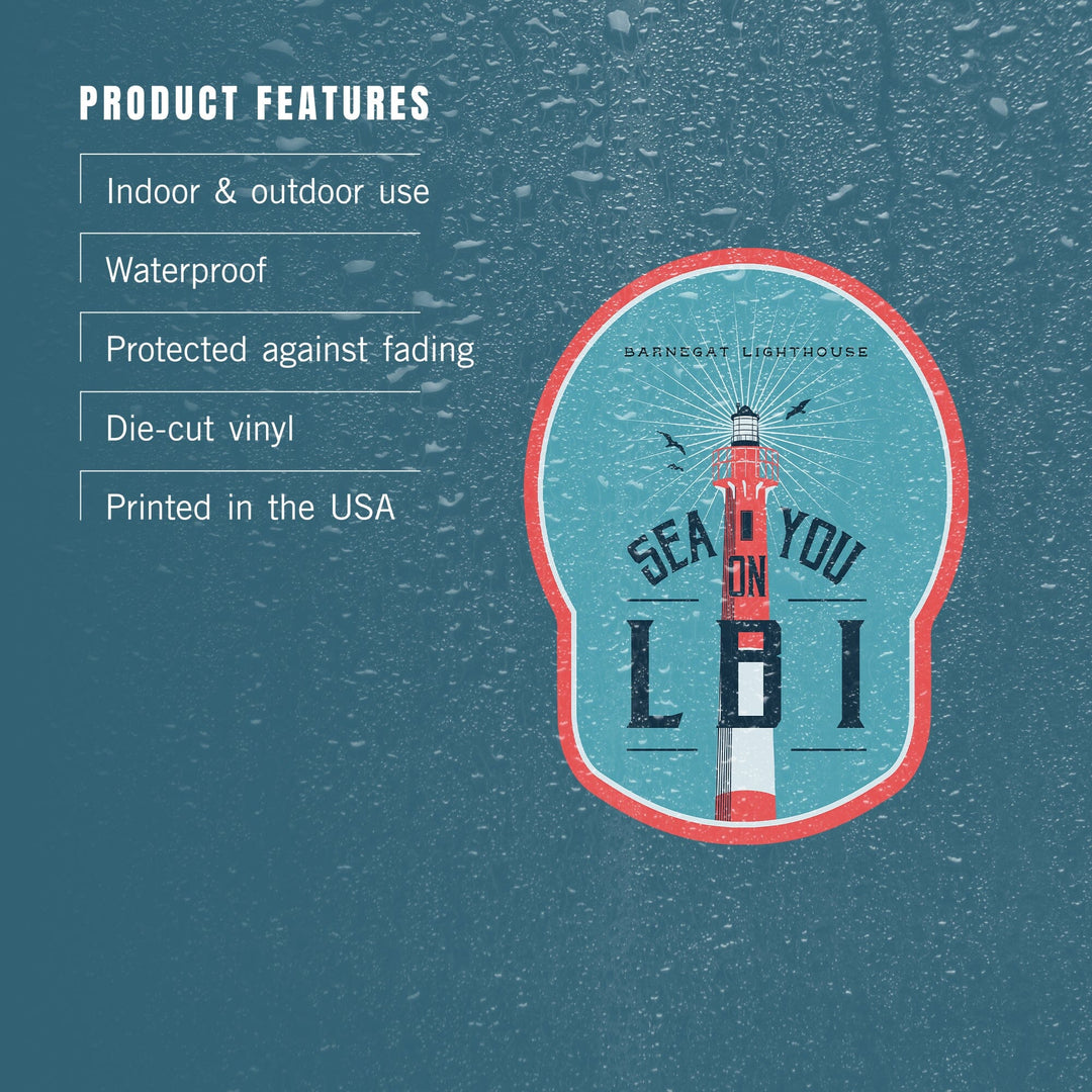 Long Beach Island, New Jersey, Barnegat Lighthouse, Sea You On LBI, Contour, Vinyl Sticker Sticker Lantern Press 