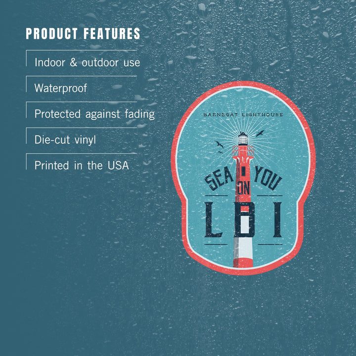 Long Beach Island, New Jersey, Barnegat Lighthouse, Sea You On LBI, Contour, Vinyl Sticker Sticker Lantern Press 