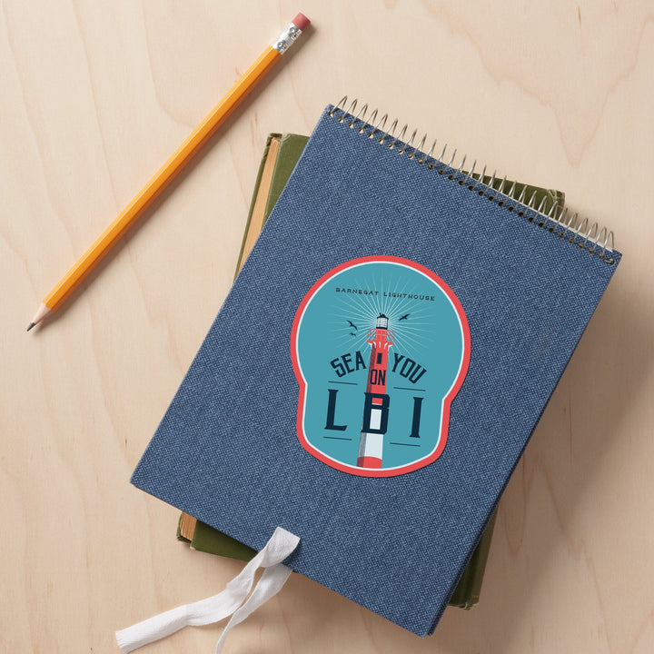 Long Beach Island, New Jersey, Barnegat Lighthouse, Sea You On LBI, Contour, Vinyl Sticker Sticker Lantern Press 