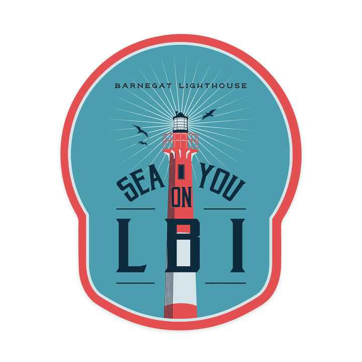 Long Beach Island, New Jersey, Barnegat Lighthouse, Sea You On LBI, Contour, Vinyl Sticker Sticker Lantern Press 
