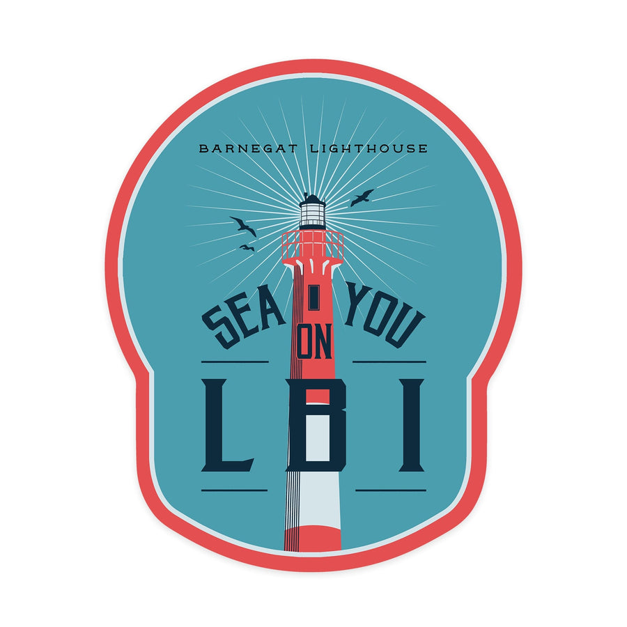 Long Beach Island, New Jersey, Barnegat Lighthouse, Sea You On LBI, Contour, Vinyl Sticker Sticker Lantern Press 