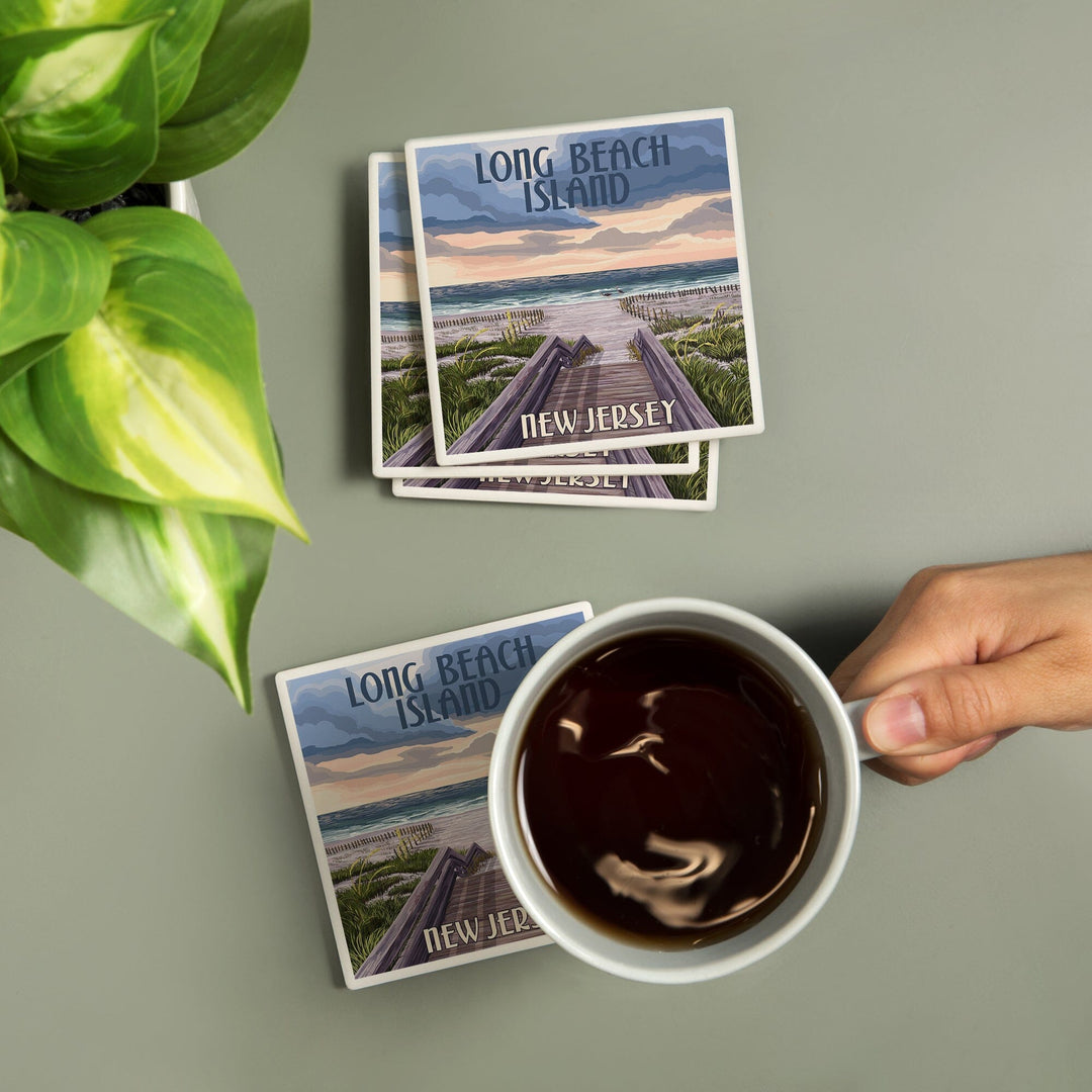 Long Beach Island, New Jersey, Beach Boardwalk Scene, Coasters Coasters Lantern Press 