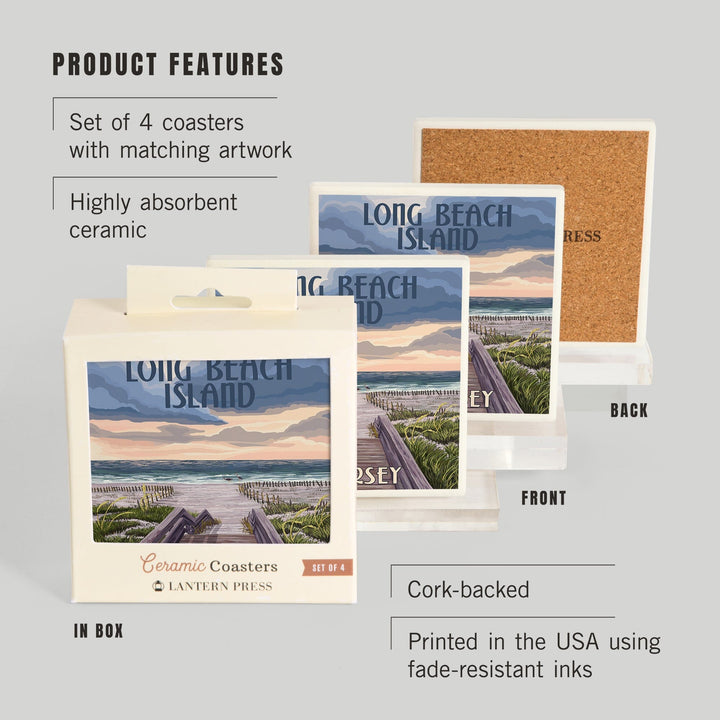 Long Beach Island, New Jersey, Beach Boardwalk Scene, Coasters Coasters Lantern Press 