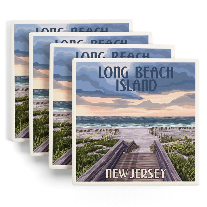 Long Beach Island, New Jersey, Beach Boardwalk Scene, Coasters Coasters Lantern Press 