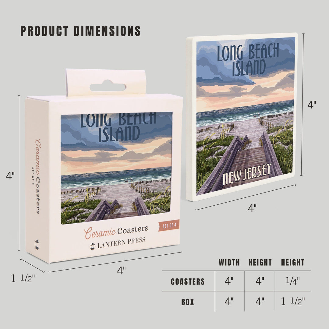 Long Beach Island, New Jersey, Beach Boardwalk Scene, Coasters Coasters Lantern Press 