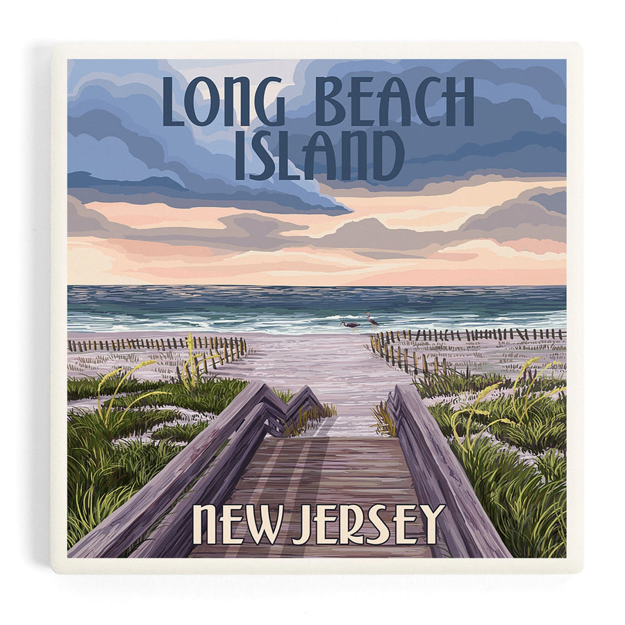 Long Beach Island, New Jersey, Beach Boardwalk Scene, Coasters Coasters Lantern Press 