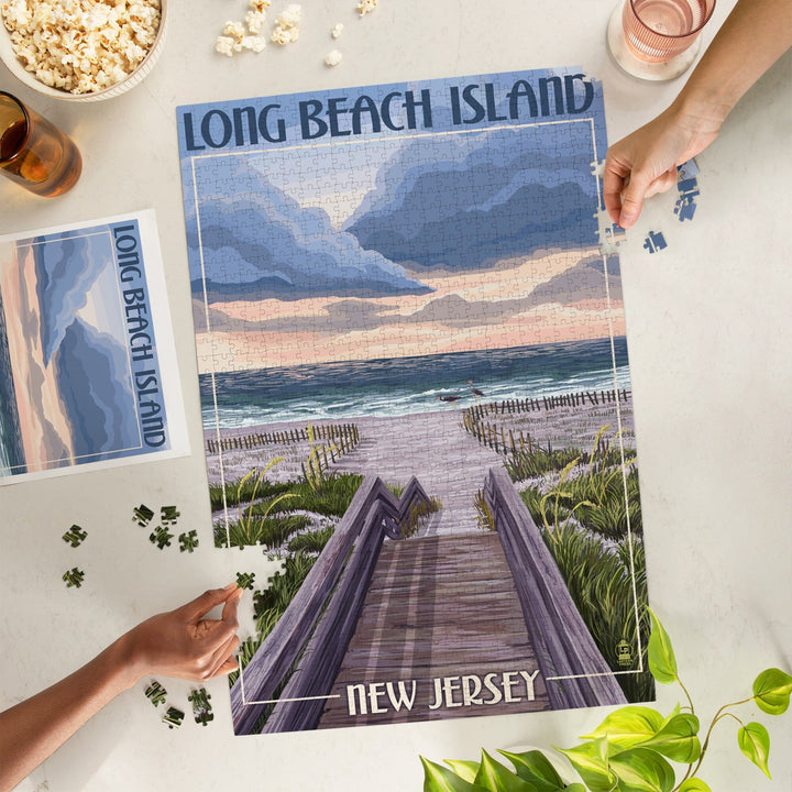 Long Beach Island, New Jersey, Beach Boardwalk Scene, Jigsaw Puzzle Puzzle Lantern Press 