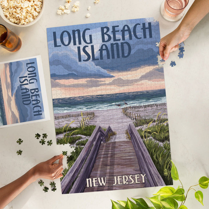 Long Beach Island, New Jersey, Beach Boardwalk Scene, Jigsaw Puzzle Puzzle Lantern Press 