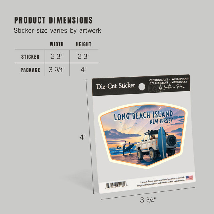 Long Beach Island, New Jersey, Beach Lithograph, Contour, Vinyl Sticker Sticker Lantern Press 