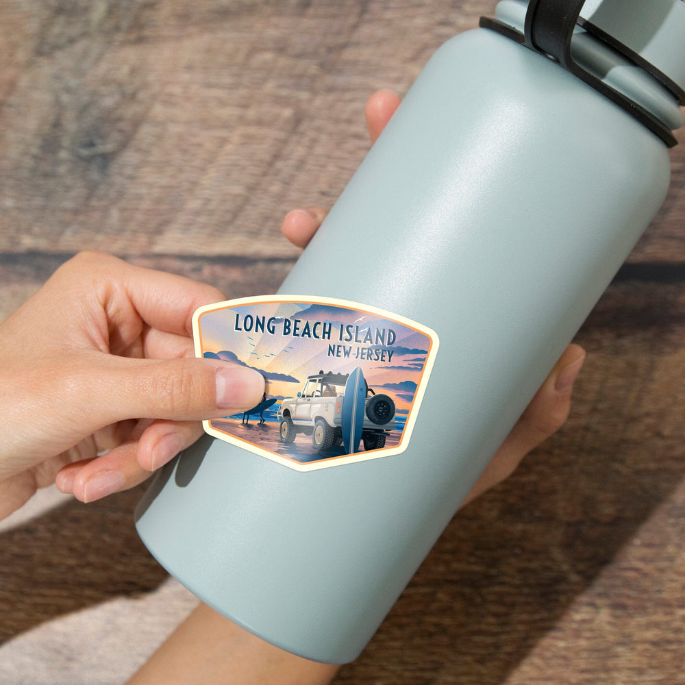 Long Beach Island, New Jersey, Beach Lithograph, Contour, Vinyl Sticker Sticker Lantern Press 