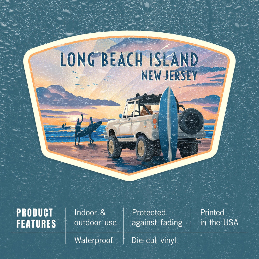Long Beach Island, New Jersey, Beach Lithograph, Contour, Vinyl Sticker Sticker Lantern Press 