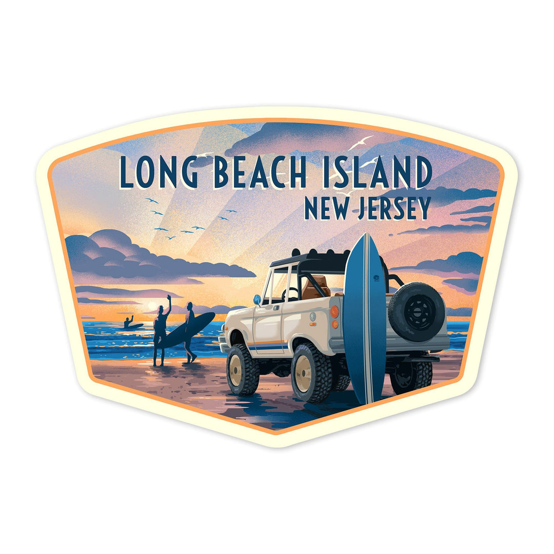 Long Beach Island, New Jersey, Beach Lithograph, Contour, Vinyl Sticker Sticker Lantern Press 