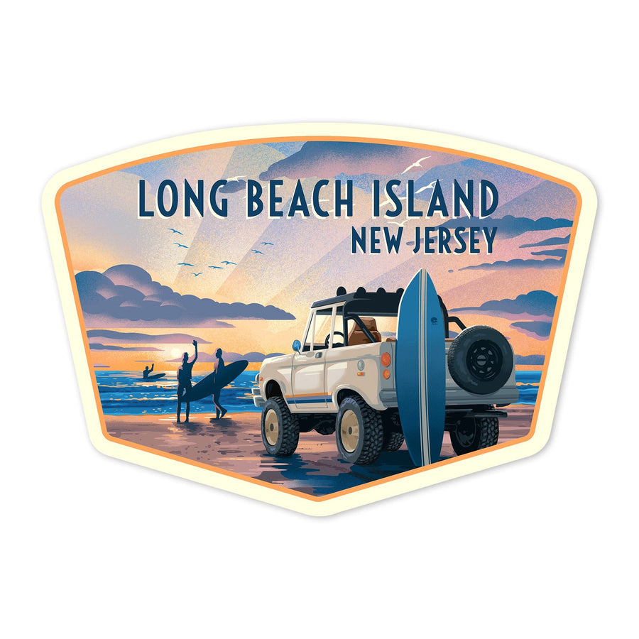 Long Beach Island, New Jersey, Beach Lithograph, Contour, Vinyl Sticker Sticker Lantern Press 