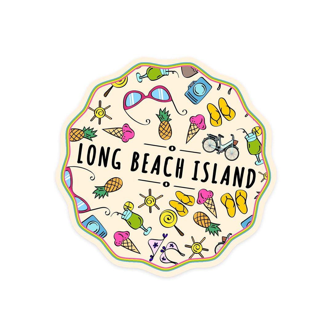 Long Beach Island, New Jersey, Beach & Sunshine Pattern, Contour, Lantern Press Artwork, Vinyl Sticker - Lantern Press