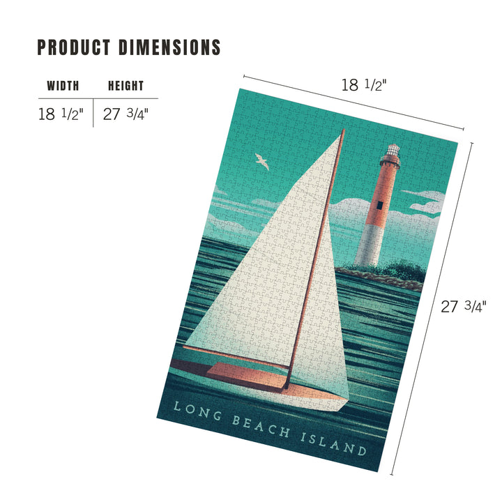Long Beach Island, New Jersey, Beaming Lighthouse Collection, Lighthouse and Sailboat at Daylight, Jigsaw Puzzle Puzzle Lantern Press 