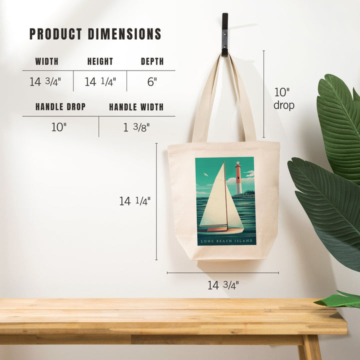 Long Beach Island, New Jersey, Beaming Lighthouse Collection, Lighthouse and Sailboat at Daylight, Tote Bag Totes Lantern Press 