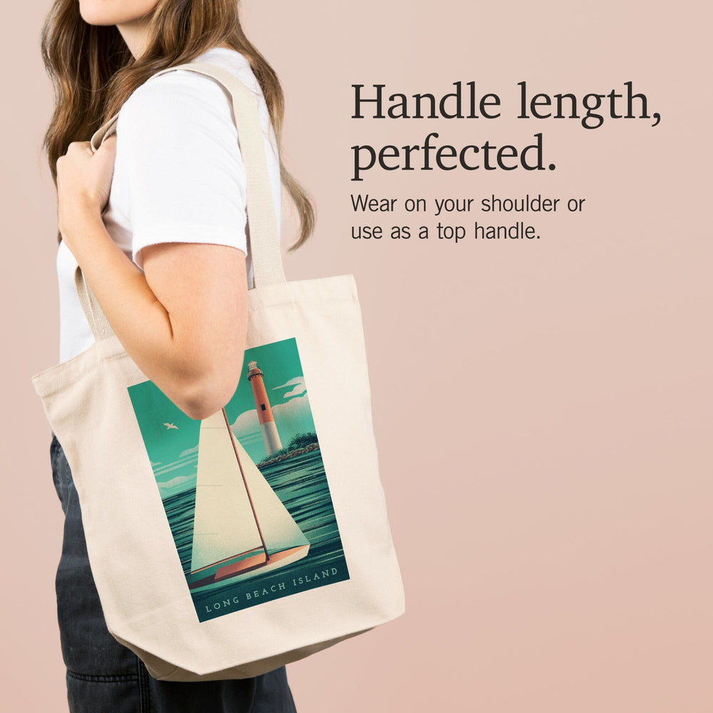 Long Beach Island, New Jersey, Beaming Lighthouse Collection, Lighthouse and Sailboat at Daylight, Tote Bag Totes Lantern Press 