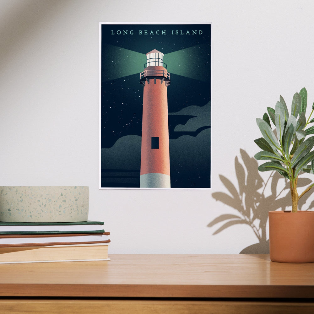 Long Beach Island, New Jersey, Beaming Lighthouse Collection, Lighthouse at Night, Art & Giclee Prints Art Lantern Press 