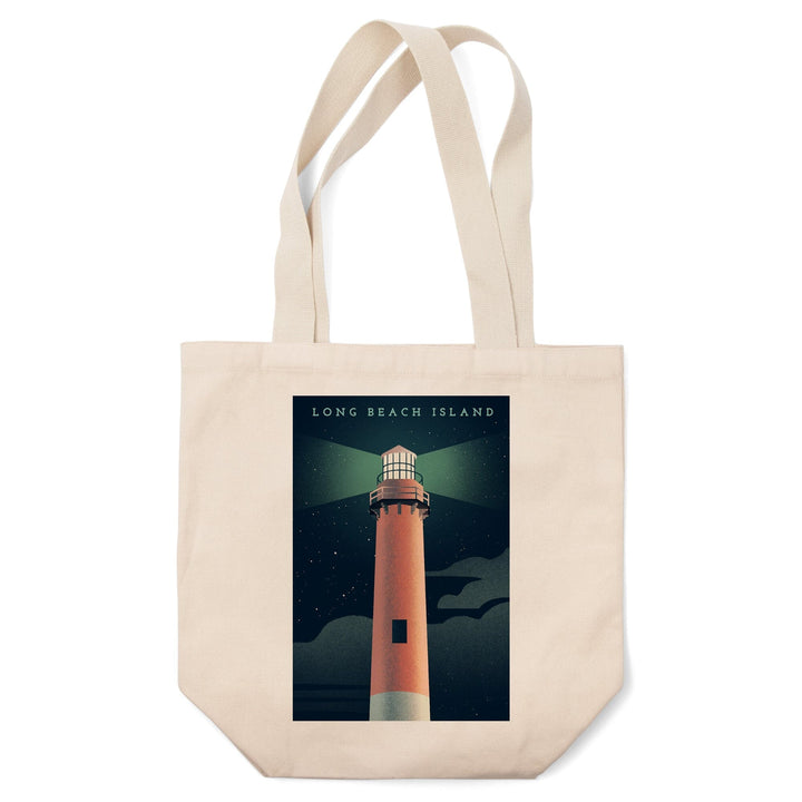Long Beach Island, New Jersey, Beaming Lighthouse Collection, Lighthouse at Night, Tote Bag Totes Lantern Press 