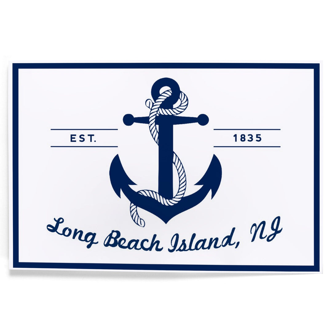 Long Beach Island, New Jersey, Blue and White Anchor, Art & Giclee Prints Art Lantern Press 12 x 18 Art Print 