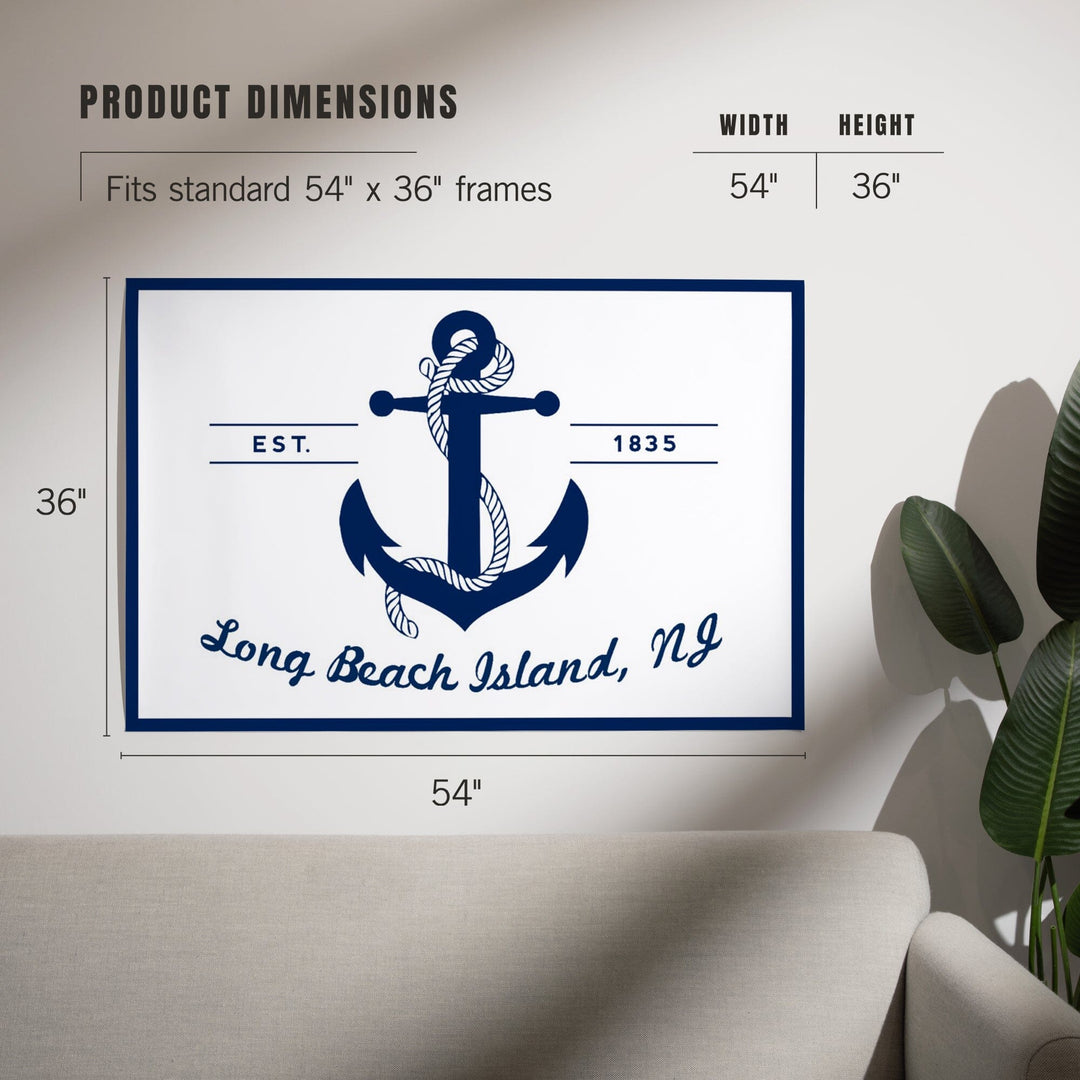 Long Beach Island, New Jersey, Blue and White Anchor, Art & Giclee Prints Art Lantern Press 