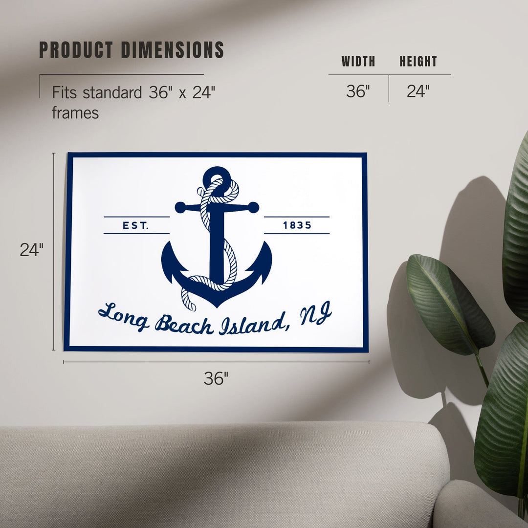 Long Beach Island, New Jersey, Blue and White Anchor, Art & Giclee Prints Art Lantern Press 