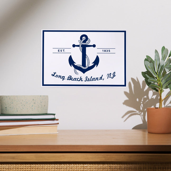 Long Beach Island, New Jersey, Blue and White Anchor, Art & Giclee Prints Art Lantern Press 