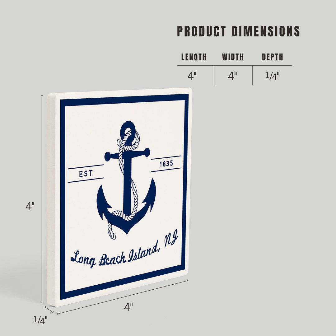Long Beach Island, New Jersey, Blue and White Anchor, Coasters Coasters Lantern Press 