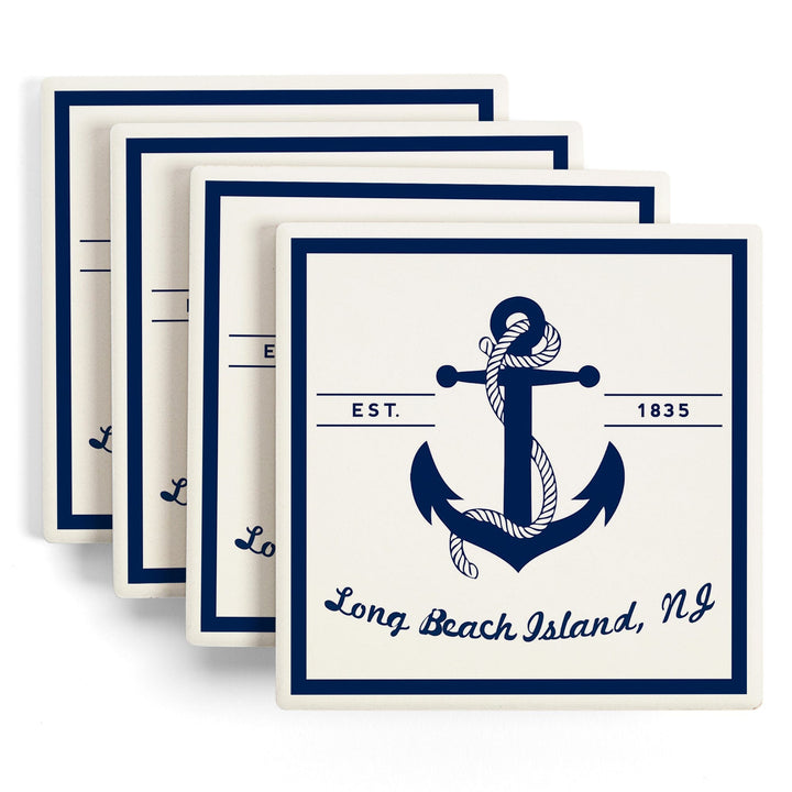 Long Beach Island, New Jersey, Blue and White Anchor, Coasters Coasters Lantern Press 