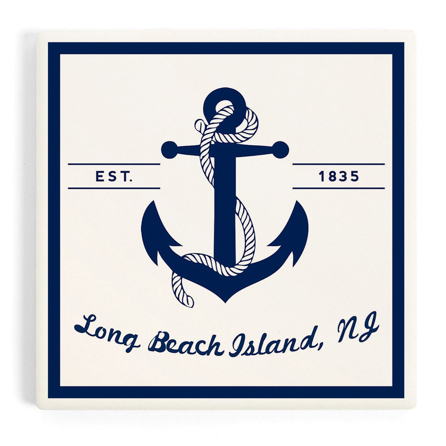 Long Beach Island, New Jersey, Blue and White Anchor, Coasters Coasters Lantern Press 