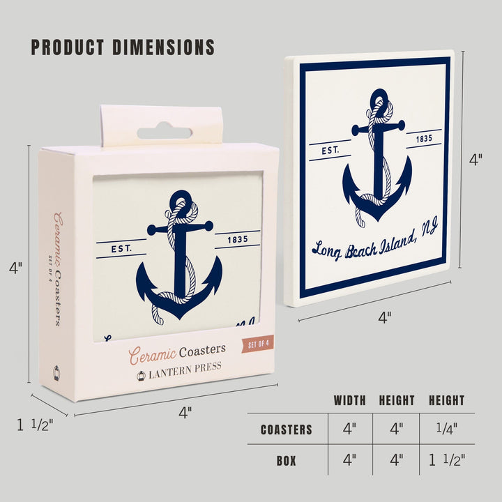 Long Beach Island, New Jersey, Blue and White Anchor, Coasters Coasters Lantern Press 