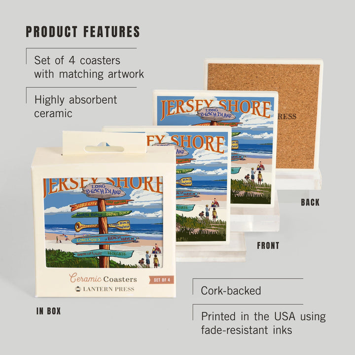 Long Beach Island, New Jersey, Destinations Sign, Coasters Coasters Lantern Press 