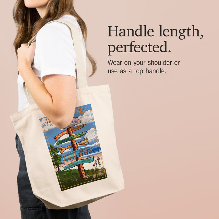 Long Beach Island, New Jersey, Destinations Sign, Lantern Press Artwork, Tote Bag Totes Lantern Press 