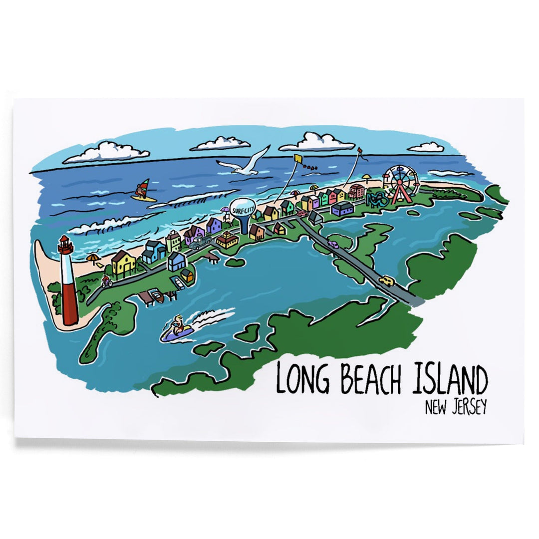 Long Beach Island, New Jersey, Line Drawing, Art & Giclee Prints Art Lantern Press 