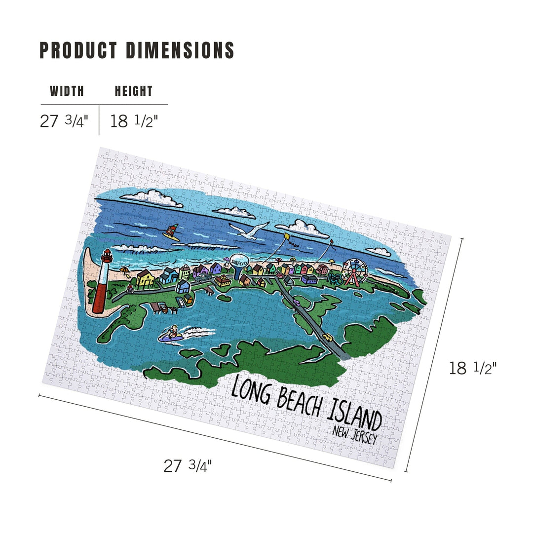 Long Beach Island, New Jersey, Line Drawing, Jigsaw Puzzle Puzzle Lantern Press 